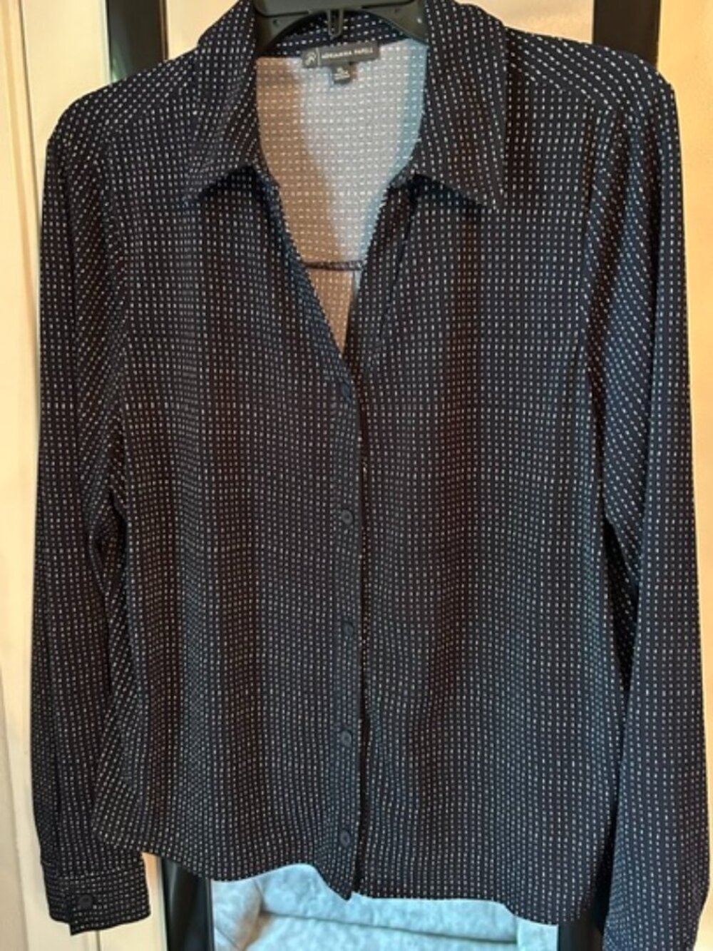Adrianna Papell Blouse Women’s Size XL Long-Sleeve Navy Blue White .